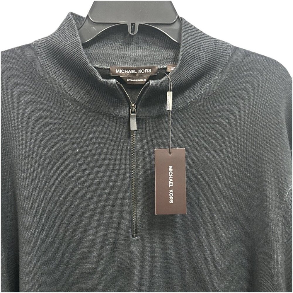 Michael Kors Men’s XXL Sweater Half Zip Washed Black 100% Extrafine Merino Wool - Picture 3 of 10